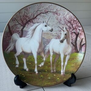Vintage Springtime pasture of the unicorn plate by Sanderson